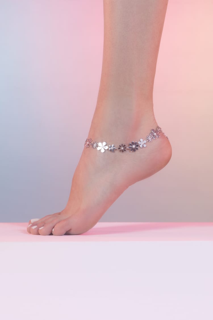 Bracelet de cheville fleur en argent