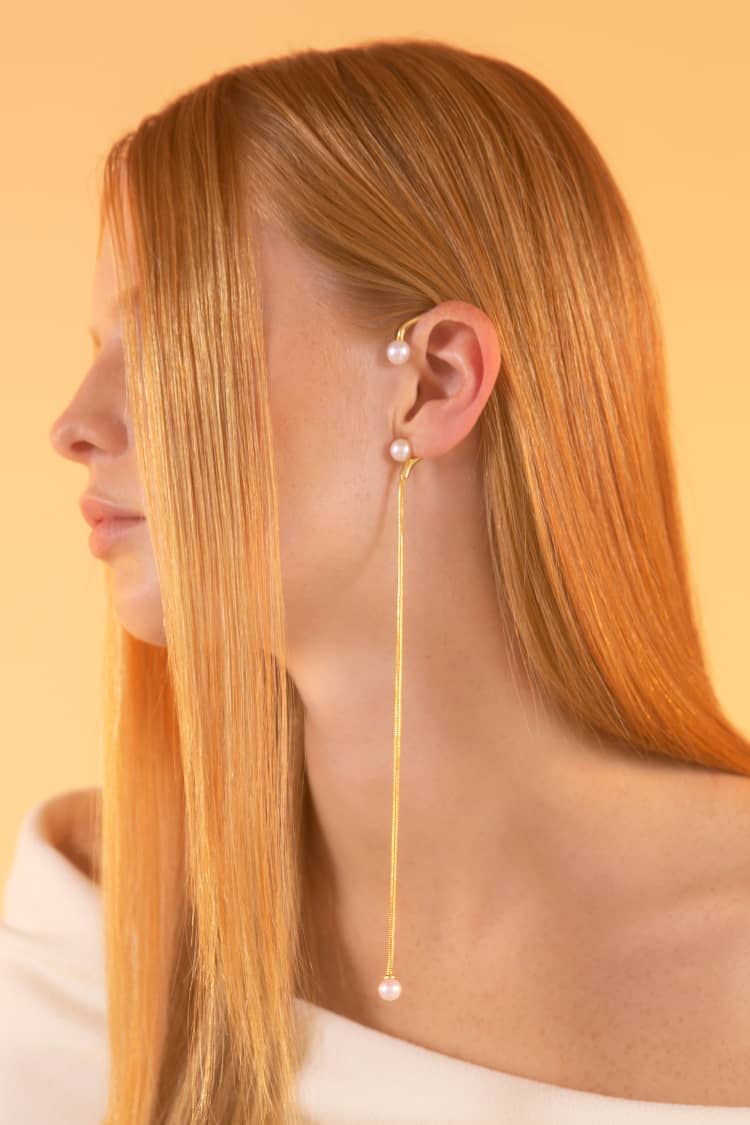 Ear cuff d’oreille serpent avec perle et chaîne