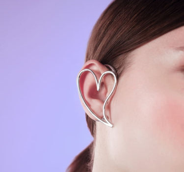 Ear cuff cœur en argent couvrant toute l’oreille