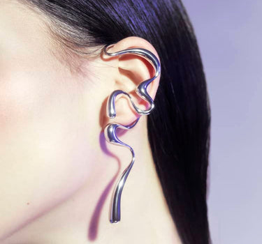 Grande ear cuff d’oreille liquide en argent