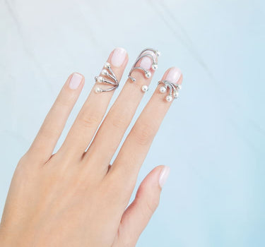 Set de bagues d'ongle en argent et mini perles