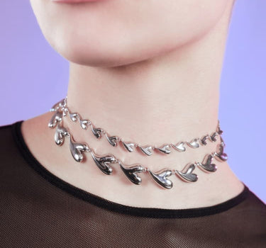 Parure chaîne ras-de-cou cœur en argent