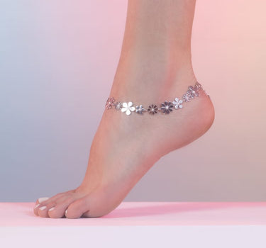 Bracelet de cheville fleur en argent