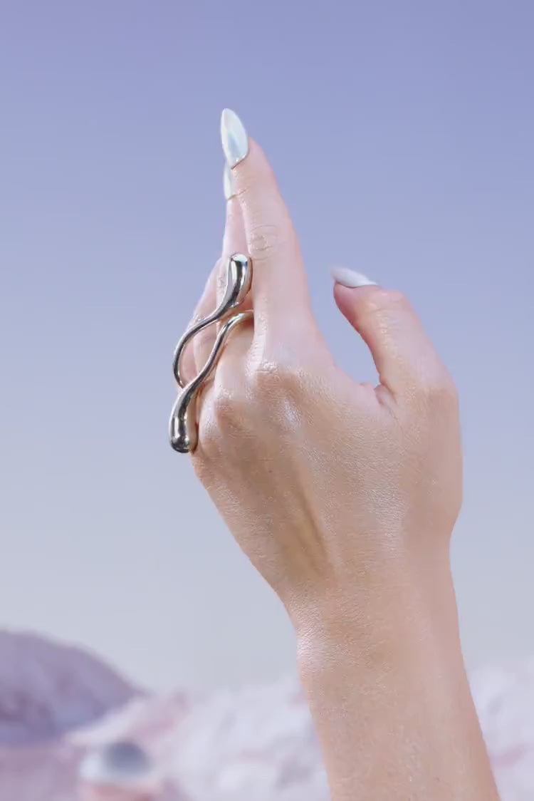 Bague Goutte Deux Doigts - Argent