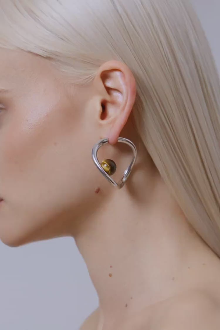 Boucles D’Oreilles Pendantes avec Œil-de-Tigre, Argentées