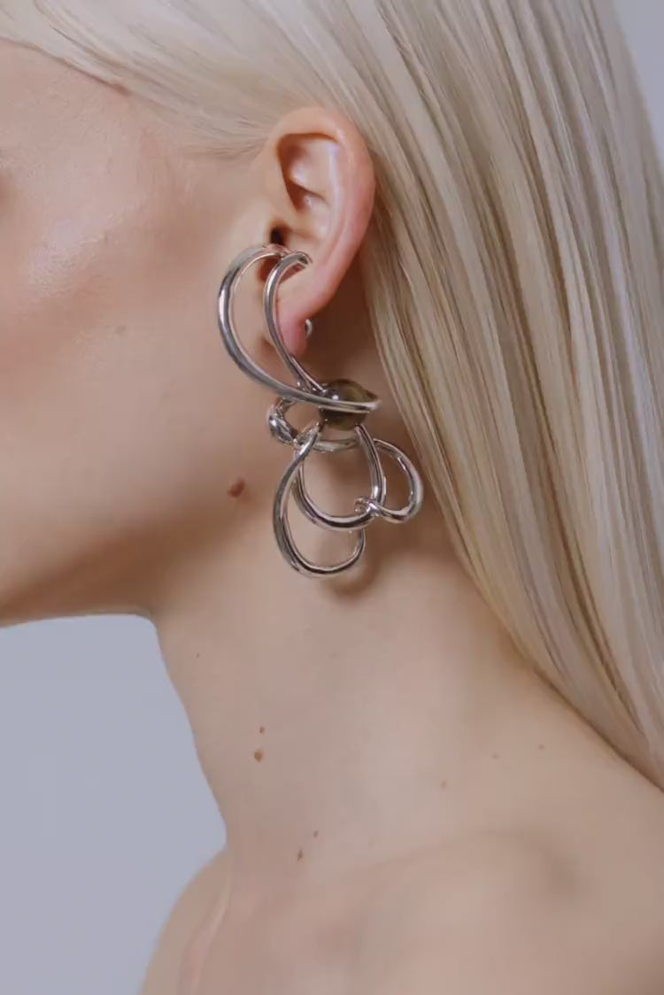 Boucle D’Oreille Pendante Audacieuse avec Œil-de-Tigre, Argentée