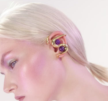 Gold plated ear cuff with amethyst stone