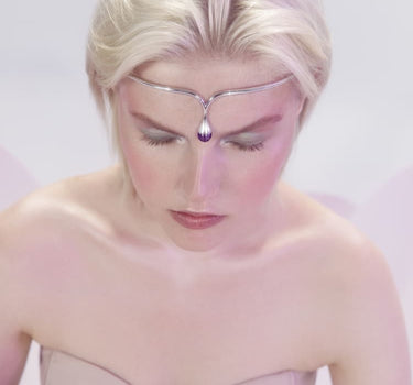 Silver headpiece with amethyst stone