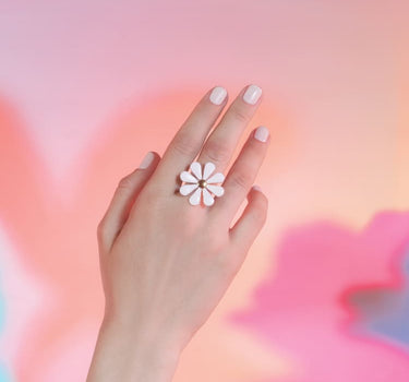 bague fleur en or et blanc