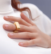 Square ring with cuff in 18K gold finish