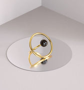 Gold ring with black sandal wood stone